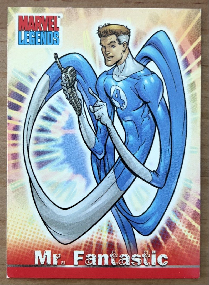 Mr. Fantastic | Marvel Cards ~ Marvel Legends '01 (Category: Raw Singles) located in Makati City. Submitted by cardlab (Listing ID 1467120701, Image 1). Description: Items are 💯 authentic/original/legit. About The Card: • 2001 Topps Marvel Legends • Card No. 2 FOR: • Cards ₱99 and below with Card Sleeves • Cards ₱100 and up with Used Toploader • ₱10 for Bnew Tops Packaging (If Shipping): ✔️ Plastic cover ✔️ Cardboard ✔️ Bubble wrap NOTE: • Cards