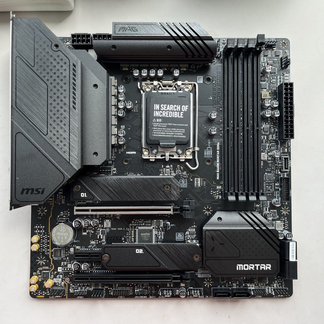 MSI MAG B660M MORTAR DDR4 主機板 （分類：桌上電腦）位於 Hong Kong。 由 lin941111 提交（商品編號 1466977616，圖片 1）。簡介： 代親戚放，9成新 自己唔識試，應該冇壞。所以私保一星期，如有壞可退款🙏🏻 - 型號：MSI MAG B660M MORTAR DDR4 主機板 - 支援：LGA1700 處理器、DDR4 記憶體 - 擴充：配備 M.2 插槽散熱片 金鐘或南港島綫交交。