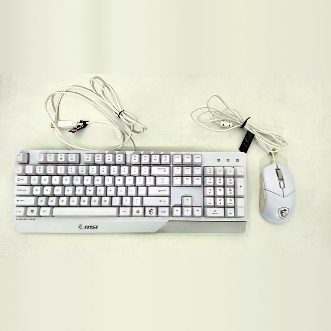 MSI PK30 Keyboard and Mouse Combo, White, Complete in Box (Category: Computer Keyboard) located in Manila. Submitted by rehometime (Listing ID 1467047800, Image 1). Description: MSI PK30 Keyboard and Mouse Combo, White. Complete in original box. Keyboard: lightly used for a few months Mouse: used for testing only, basically new ✔ Full-size keyboard with number pad ✔ Wired USB, plug-and-play ✔ Clean white design with MSI dragon logo ✔ Ergonomic mo
