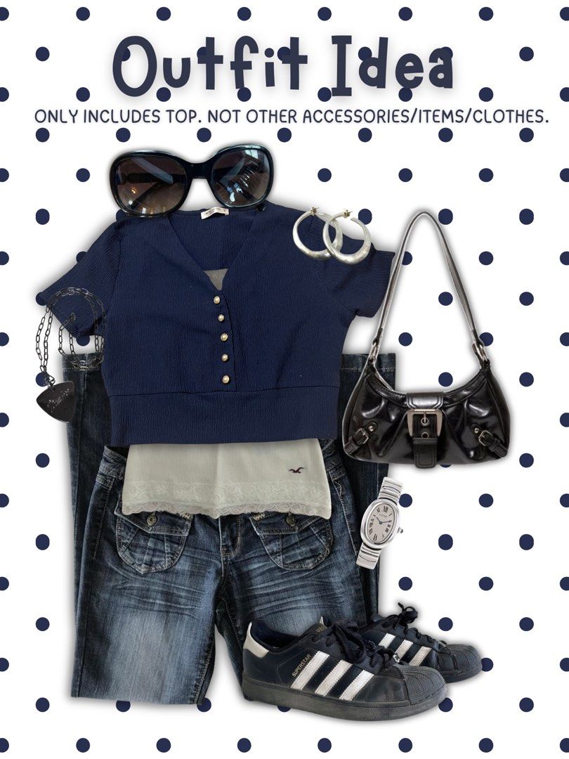 Navy Blue Bolero Top (Category: Blouses) located in Manila. Submitted by nelchi.i (Listing ID 1467013630, Image 1). Description: Navy Blue Bolero / Croptop – Size S-M 💙 A classy navy blue bolero top with a flattering V-neckline, elegant gold-tone buttons (sewed on), and short sleeves. Originally a limited-edition piece from Red Tag, this top is perfect for downtown styling for chic downtown, vintage-inspired look. Easy to dress up or down ! Bran