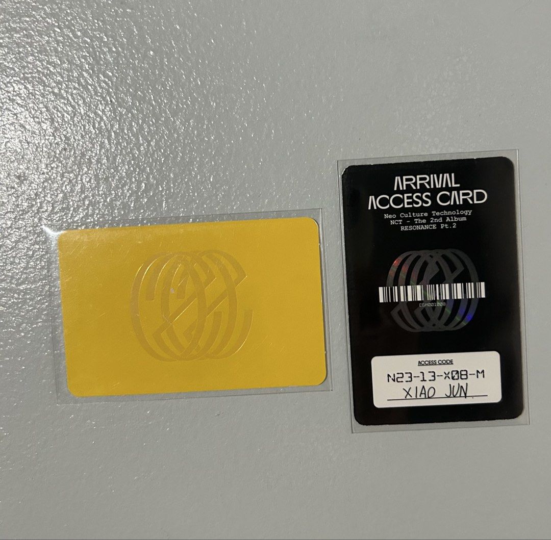 NCT Xiaojun Resonance Pt.2 Arrival Access Card Set (Category: K-Wave Merchandise) located in Cainta. Submitted by unboxingstuff (Listing ID 1467055676, Image 3). Description: - Official NCT Resonance Pt.2 Arrival Xiaojun photocard set - Includes yellow ID card and black holographic access card - Stored in protective sleeves since unboxing - Selling as a set for Php 450.