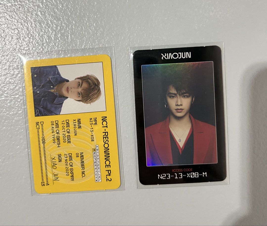 NCT Xiaojun Resonance Pt.2 Arrival Access Card Set (Category: K-Wave Merchandise) located in Cainta. Submitted by unboxingstuff (Listing ID 1467055676, Image 2). Description: - Official NCT Resonance Pt.2 Arrival Xiaojun photocard set - Includes yellow ID card and black holographic access card - Stored in protective sleeves since unboxing - Selling as a set for Php 450.
