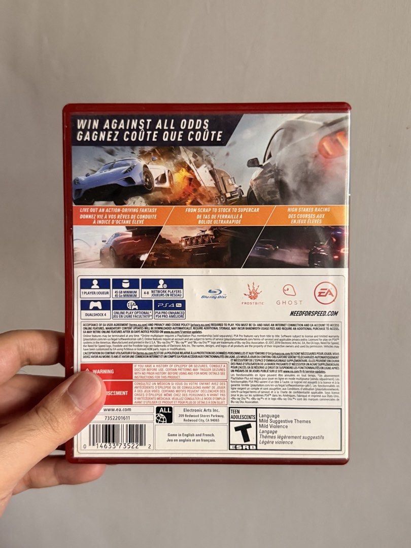 Need for Speed Payback PlayStation Hits PS4 (Category: PlayStation) located in Quezon City. Submitted by deporky (Listing ID 1467071393, Image 2). Description: - Title: Need for Speed Payback - Platform: PlayStation 4 (PS4) - Edition: PlayStation Hits (Red Case) - Region: US / Canada - Inclusion: Original case, cover art, safety leaflet, and game disc - Condition: Disc is clean and free of major scratches.