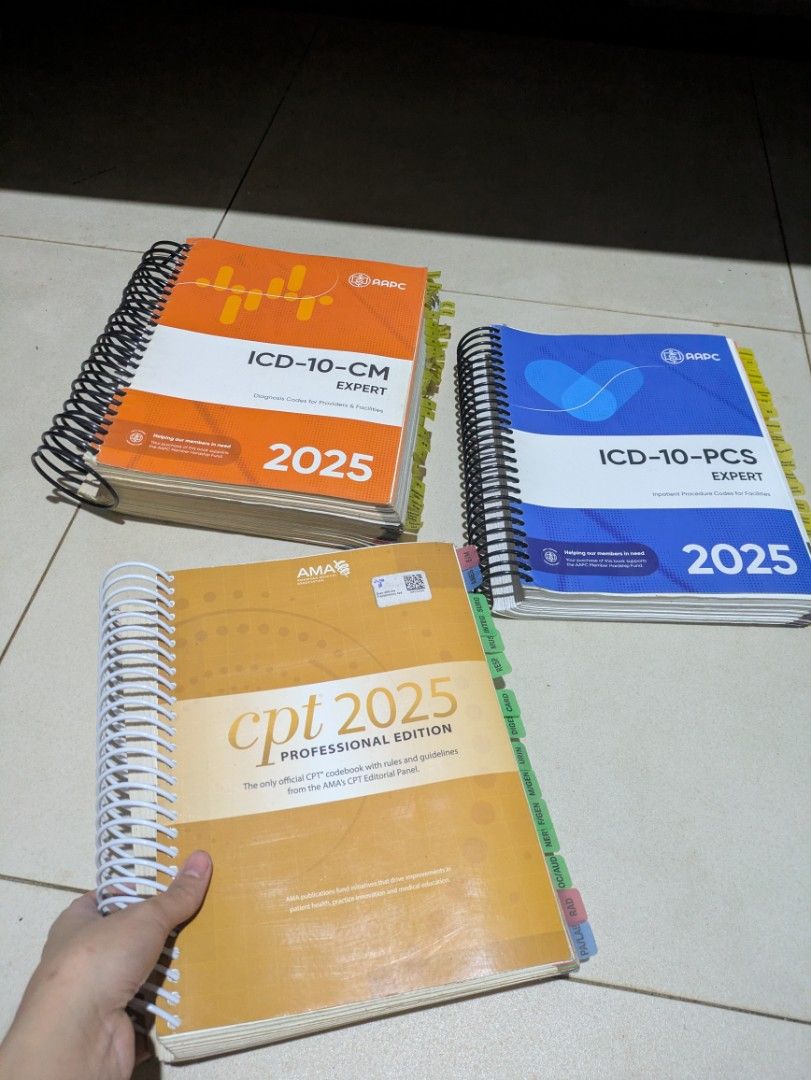 Negotiable Medical Coding books (Category: Textbooks) located in Caloocan City. Submitted by britab090405880 (Listing ID 1467085823, Image 1). Description: 2025 CPC CODING BOOKS BUNDLE FOR SALE Complete set for CPC review & exam preparation INCLUDES: • CPT Professional Edition 2025 • HCPCS Level II Expert 2025 • ICD-10-CM Expert 2025 ** Good condition ** Original books published by AMA & AAPC ** With tabs, helpful highlights, and notes ** Ideal f
