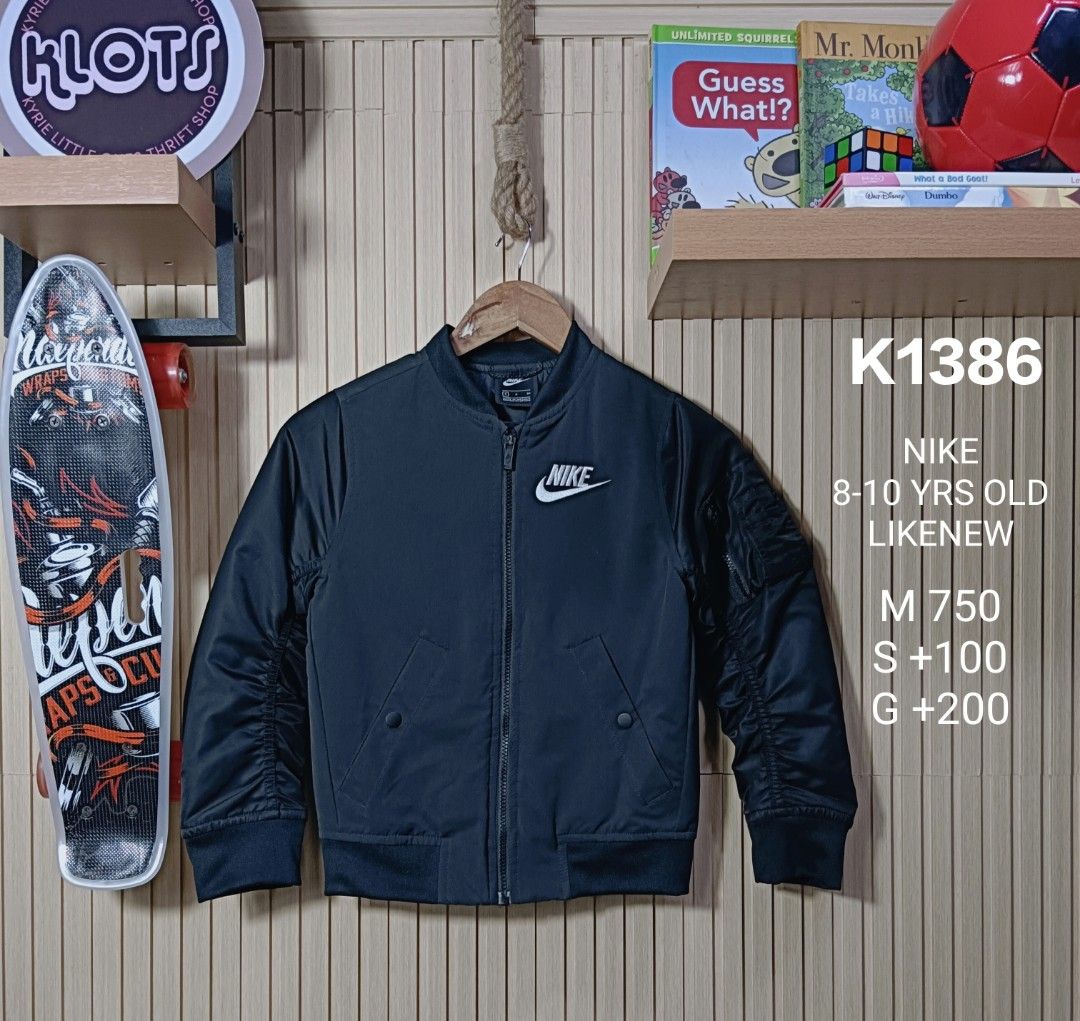 Nike Bomber Jacket (Category: Babies & Kids Fashion) located in Manila. Submitted by kidsthrifthustle (Listing ID 1467156570, Image 1). Description: NIKE BOMBER JACKET 8-10 YRS OLD LIKENEW.