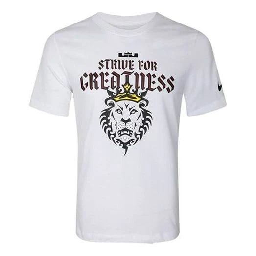 Nike LeBron James Strive For Greatness Tee White XL (Category: Tshirts & Polo Shirts ) located in General Santos City (Dadiangas). Submitted by moana_thrifts (Listing ID 1465831156, Image 1). Description: FREE FOR ANY ITEMS PURCHASE SA SHOP JUST SEND ME THIS SCREENSHOT - Brand: Nike - Player: LeBron James 'Strive for Greatness' - Size: XL - Material: 57% Cotton, 43% Polyester - Design: Crowned lion graphic on front, king playing card symbols with