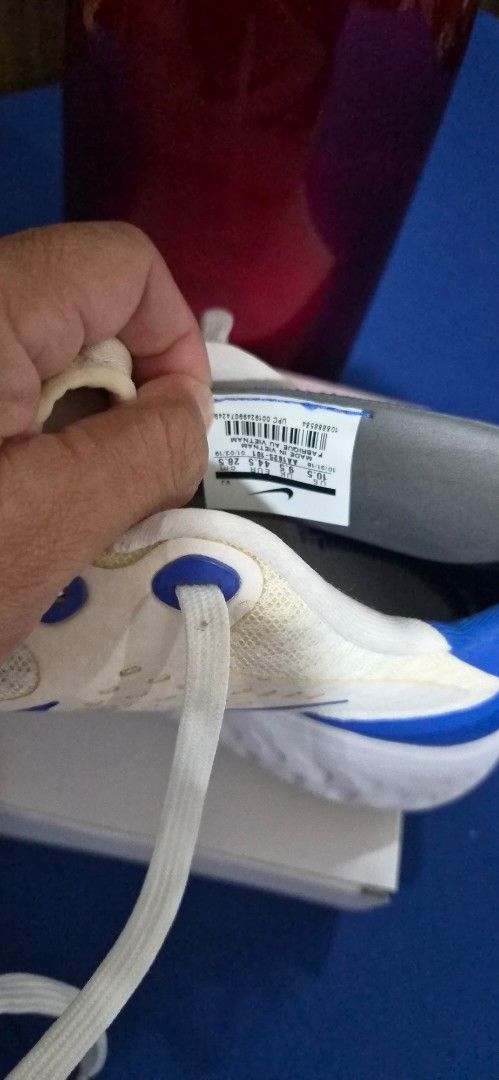 Nike Legend React Running Shoes White Blue Size US 10.5 (Category: Sneakers) located in Manila. Submitted by pixiedachi (Listing ID 1467028433, Image 3). Description: - Brand/Model: Nike Legend React (AA1625-101) - Color: White and Blue - Size: US 10.5 / UK 9.5 / EUR 44 - Upper: Breathable mesh with secure lace-up closure - Sole: Cushioned midsole for maximum comfort - Ideal for: Daily runs, gym workouts, and casual wear.