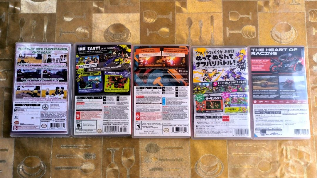 Nintendo Switch Games (Category: Nintendo) located in Manila. Submitted by jml_17 (Listing ID 1466976630, Image 2). Description: - 5 Nintendo Switch games: Splatoon 3, It Takes Two, Splatoon 2, Girls und Panzer Dream Tank Match DX, and MotoGP 25 - Includes original plastic cases and cover art for all titles - Clean, well-kept, and adult-owned condition - 100% working and ready to play - Great value bundle to instantly grow your Switch game collec