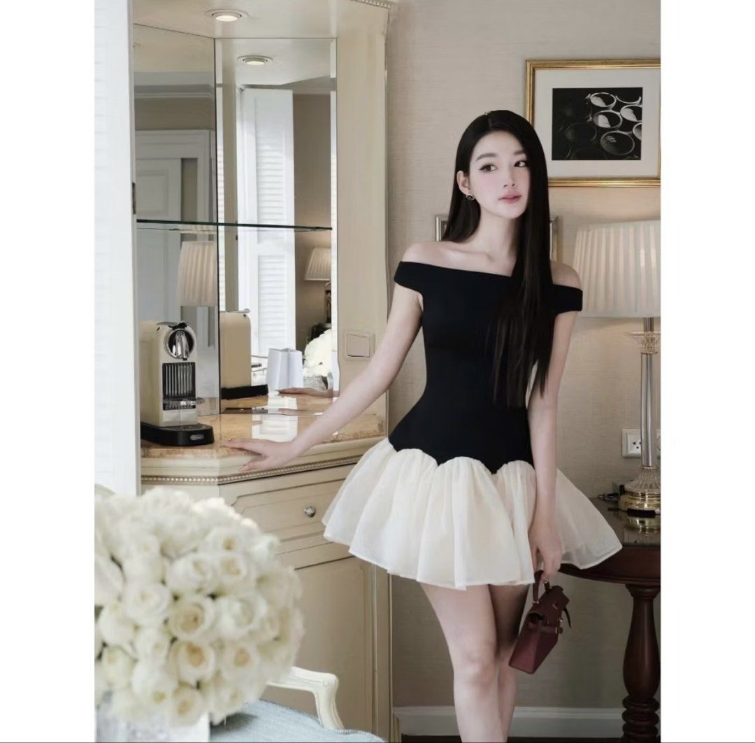 Off Shoulder Black Cream Dress Size M (Category: Dresses) located in Manila. Submitted by klein__ (Listing ID 1467159084, Image 1). Description: - From Vietnam - Elegant off-shoulder black top paired with a dreamy cream tulle skirt - Fully lined inside with a convenient back zipper closure - Size M (Best fit for 48-51kg, 83-85cm bust, 66-70cm waist) - Stunning silhouette, worn only once for a company event - Perfect for dates, parties, or events!