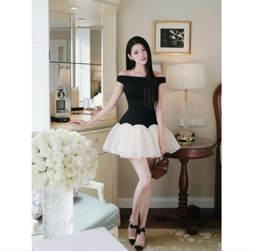 Off Shoulder Black Cream Dress Size M (Category: Dresses) located in Manila. Submitted by klein__ (Listing ID 1467159084, Image 2). Description: - From Vietnam - Elegant off-shoulder black top paired with a dreamy cream tulle skirt - Fully lined inside with a convenient back zipper closure - Size M (Best fit for 48-51kg, 83-85cm bust, 66-70cm waist) - Stunning silhouette, worn only once for a company event - Perfect for dates, parties, or events!