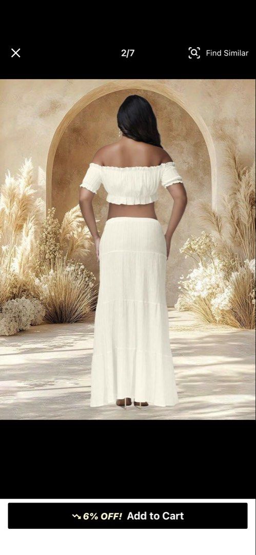 Off Shoulder Ruffle Crop Top Terno (Category: Maternity wear) located in Santa Rosa. Submitted by shopjimstuff (Listing ID 1466980452, Image 2). Description: Used once during a photoshoot Garterized top and skirt Fits S-M body frame Breathable material .