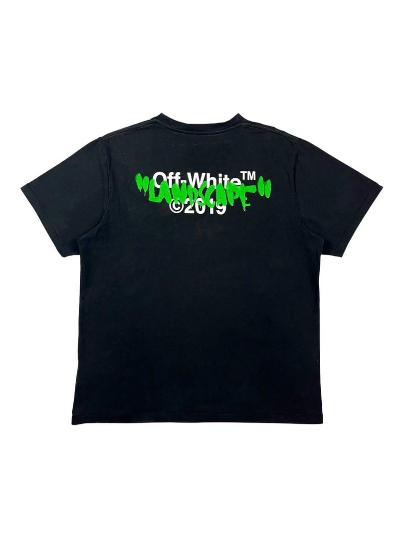 Off-White - “LANDSCAPE” SS19 Tee (Category: Tshirts & Polo Shirts ) located in Puerto Princesa. Submitted by rrugsgallery (Listing ID 1467103023, Image 1). Description: Off-White - “LANDSCAPE” SS19 Tee Tagged Size: Large Length: 28.3 Width: 22.5 Condition: Very good Color rate: 9.5 Flaws: Hairline cracks & signs of usage.