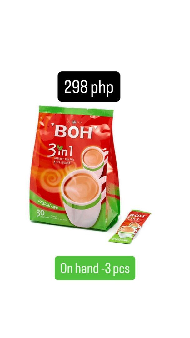 Old town coffee and BOH tea (Category: Packaged & Instant Food) located in Baliuag. Submitted by maleysia_pasabae (Listing ID 1467106206, Image 2). Description: Old town hazelnut coffee Old town coffee and Creamer BOH Cham BOH tea BOH Teh Tarik.