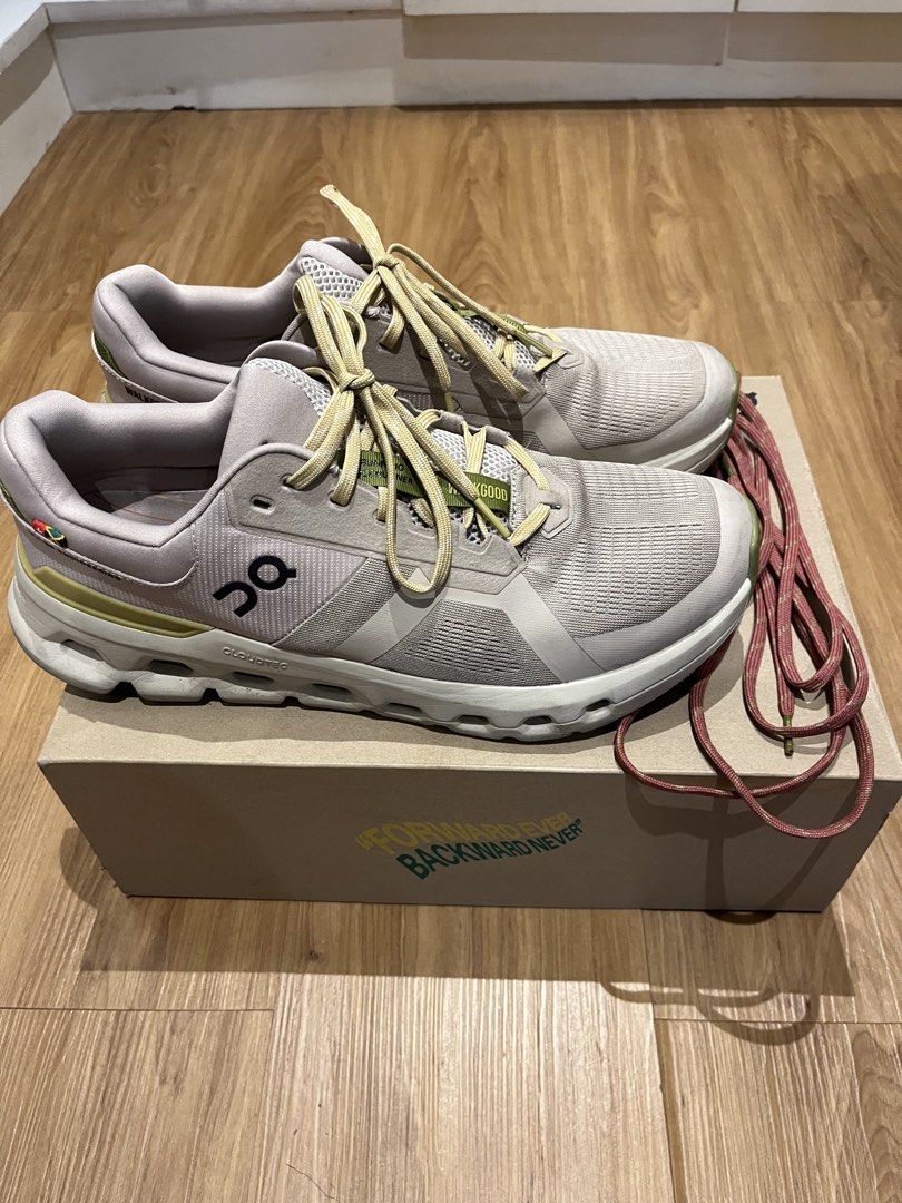 On Cloudrunner 2 WalkGood LA (Category: Sneakers) located in Pasig City. Submitted by gevyd (Listing ID 1467003226, Image 2). Description: - Model: On Cloudrunner 2 WalkGood LA - Size: Men's US 12 - Colorway: Cream upper with stylish olive green and maroon accents - Cushioning: Signature CloudTec midsole for all-day comfort - 9/10 Condition: Worn a few times, soles have very minimal dirt - Inclusions: Complete with original box and extra pair of 