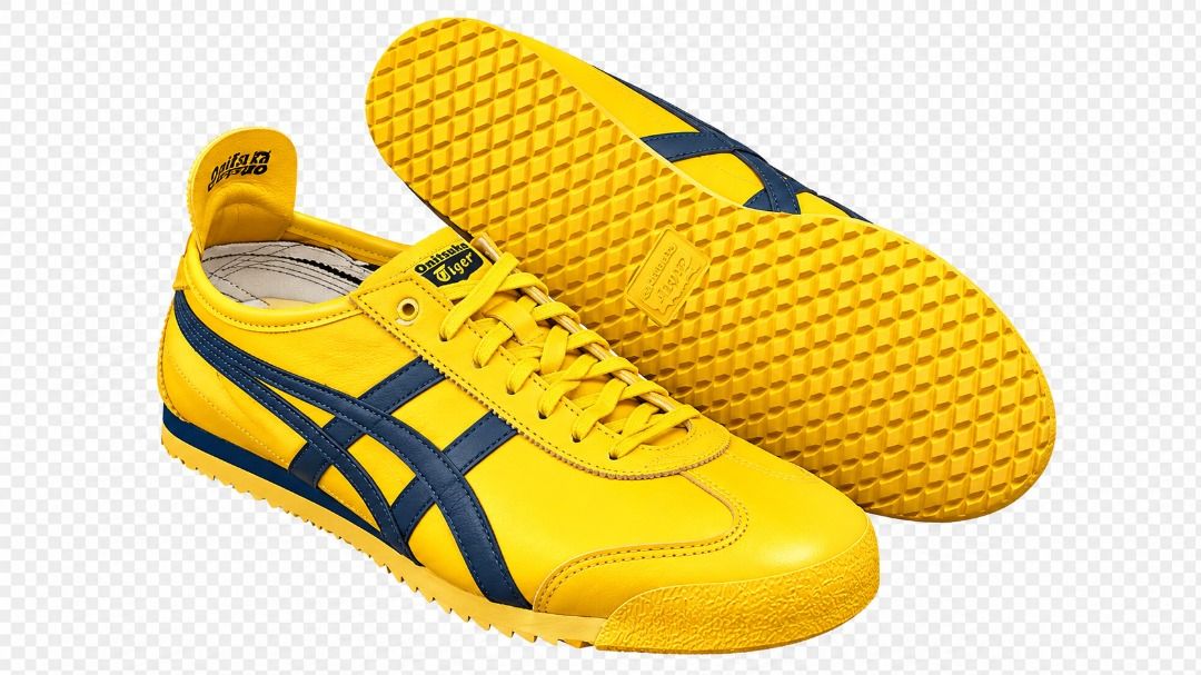 Onitsuka Tiger Mexico 66 Yellow Black (Category: Sneakers) located in Quezon City. Submitted by pyress (Listing ID 1466991673, Image 2). Description: - Bright yellow leather upper with iconic black tiger stripes - Classic low-top silhouette with yellow laces and metallic eyelets - Distinctive heel flap with printed branding - Durable, textured rubber sole for great traction - Worldwide recognized design, perfect for casual streetwear - bought in 