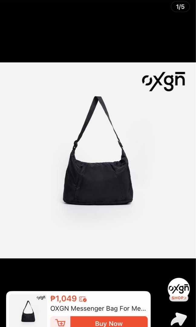 OXGN Messenger Bag Black (Category: Sling Bags) located in Cabuyao City. Submitted by jebsology (Listing ID 1467151356, Image 3). Description: RFS: Decluttering Condition: Pre-loved No issues Brand: OXGN Color: Solid black Style: Slouchy messenger bag Features: Adjustable strap, roomy main compartment, & zippered front pockets. For size reference, i placed an 11-inch ipad in front. Size: 13.5 x 19 inches This is LARGE!!! NOT a small shoulder bag.