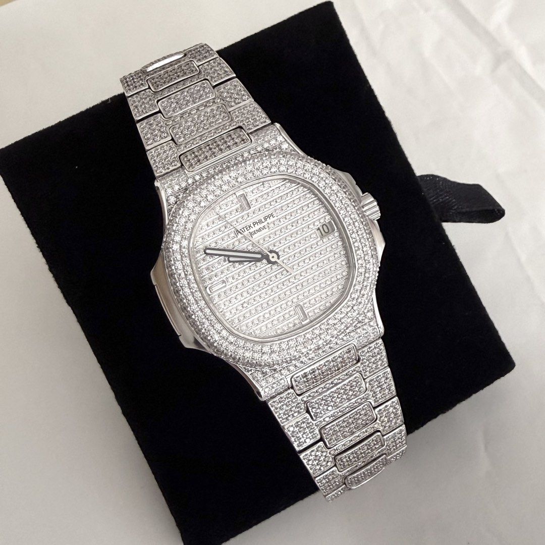 Patek Philippe Nautilus (Category: Luxury Watches) located in Manila. Submitted by poppyany (Listing ID 1466981434, Image 1). Description: Patek Philippe Nautilus 40 fully paved with Moissanite stones. Swiss. No box. Comes as is. Bought this at 90K. .