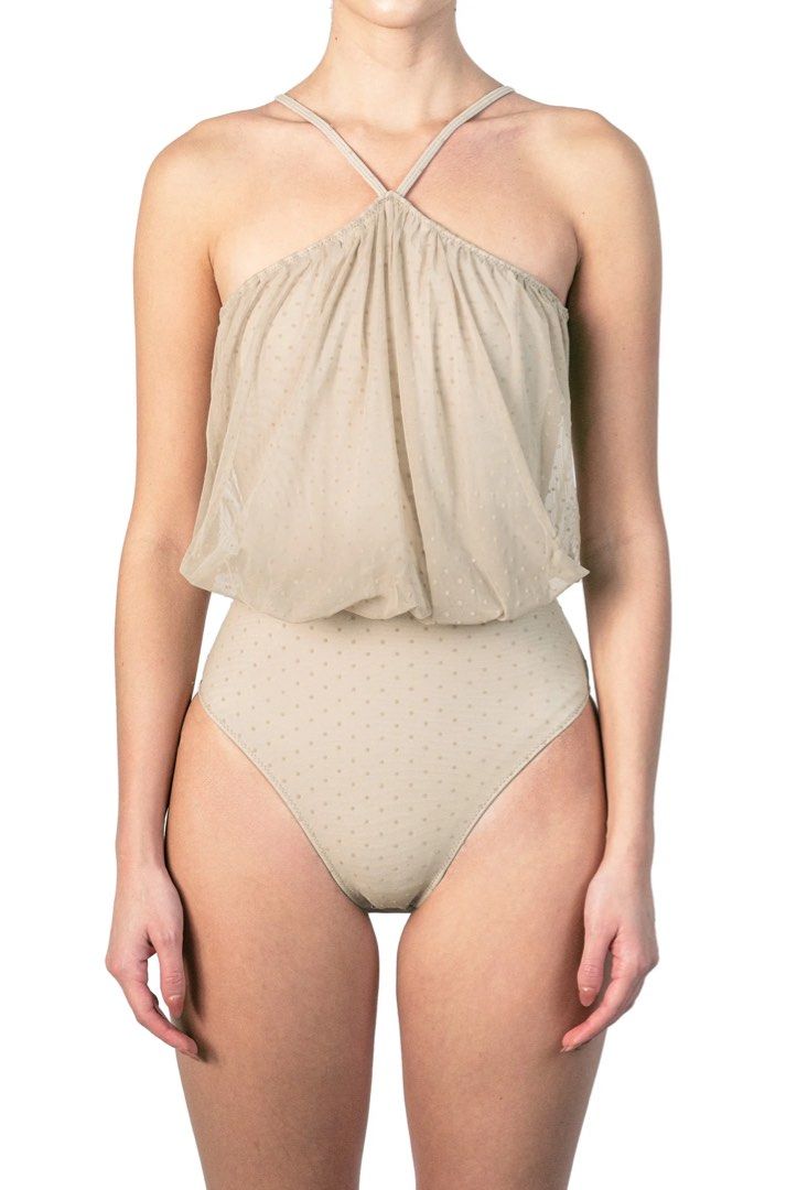 Patton Polka Dot Dotted Mesh Halter Neck Bodysuit Large (Category: Others Tops) located in Pasig City. Submitted by wakeupmakeupp (Listing ID 1467055110, Image 1). Description: Used once only RFS: Used for an event and don’t need anymore Original Price: 5850 DM for more pictures .