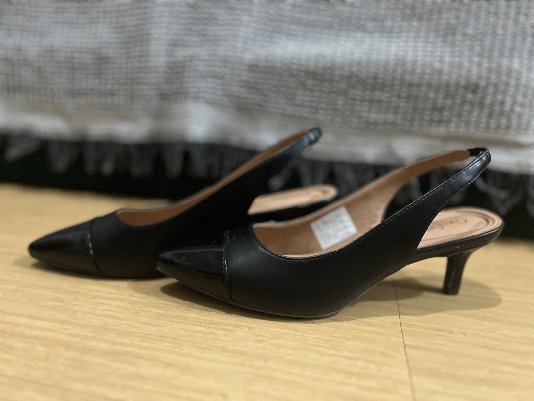 Payless Comfort Plus Black Slingback Kitten Heels Pointed Toe (Category: Heels) located in Mandaluyong City. Submitted by elaryu (Listing ID 1467159699, Image 3). Description: Slightly used (no box) US6 Location: Pasig Sf c/o buyer.