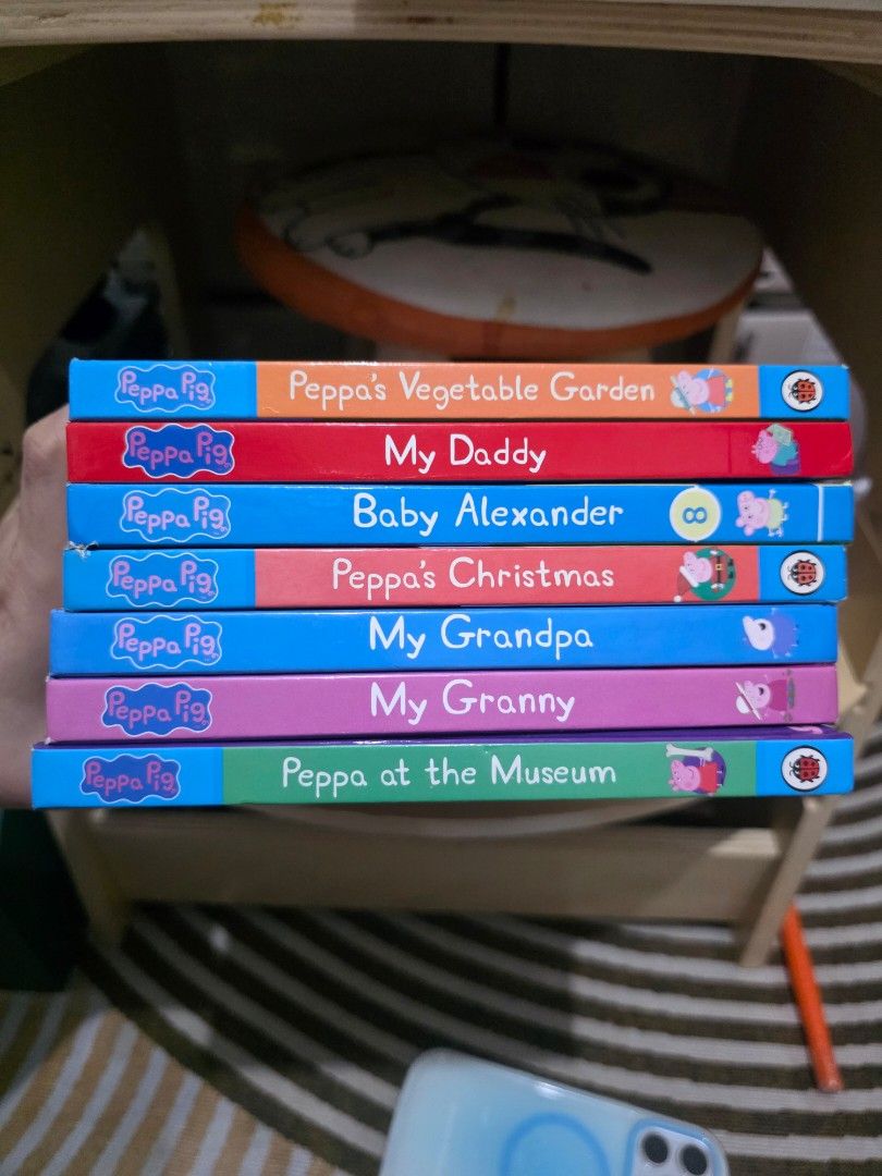 Peppa Pig Board Book Set Collection (7pcs) (Category: Children's Books) located in Mandaluyong City. Submitted by kendykeyn (Listing ID 1466994911, Image 1). Description: Take all 7 Peppa Board Books for Php800.00 2 books have minor crease issue, the rest are okay, but still, since these are lightly used, please do manage your expectations. Let me know if you need other photos..