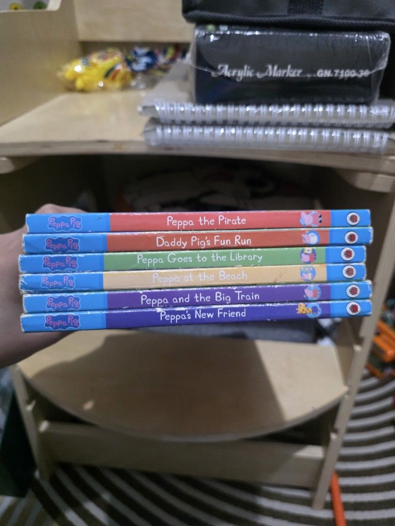 Peppa Pig Children's Board Books Set Bundle (Category: Children's Books) located in Mandaluyong City. Submitted by kendykeyn (Listing ID 1466995535, Image 1). Description: Take all 6 Peppa Pig board books for Php500.00 Hindi pwede sa maselan as signs of usage are noticeable, WARANG SIRA, WALANG PUNIT, but noticeable signs of usage.