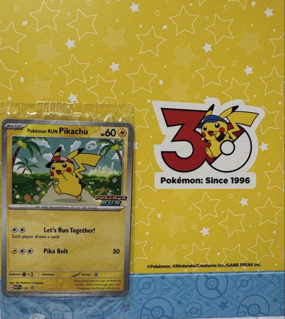 Pikachu 131 Rare (Category: Raw Singles) located in Manila. Submitted by m4xxx (Listing ID 1467023151, Image 1). Description: Pokemon Run Pikachu Promo Card 30th Celebration.