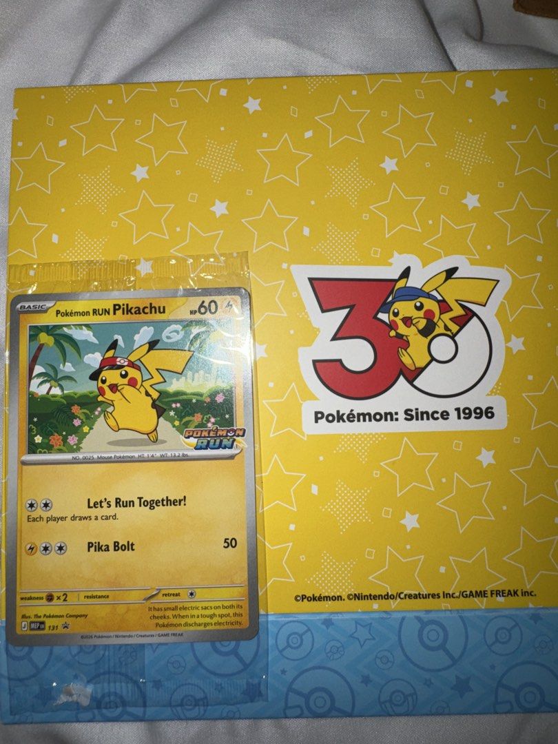 Pikachu 131 Rare (Category: Raw Singles) located in Manila. Submitted by m4xxx (Listing ID 1467023151, Image 2). Description: Pokemon Run Pikachu Promo Card 30th Celebration.