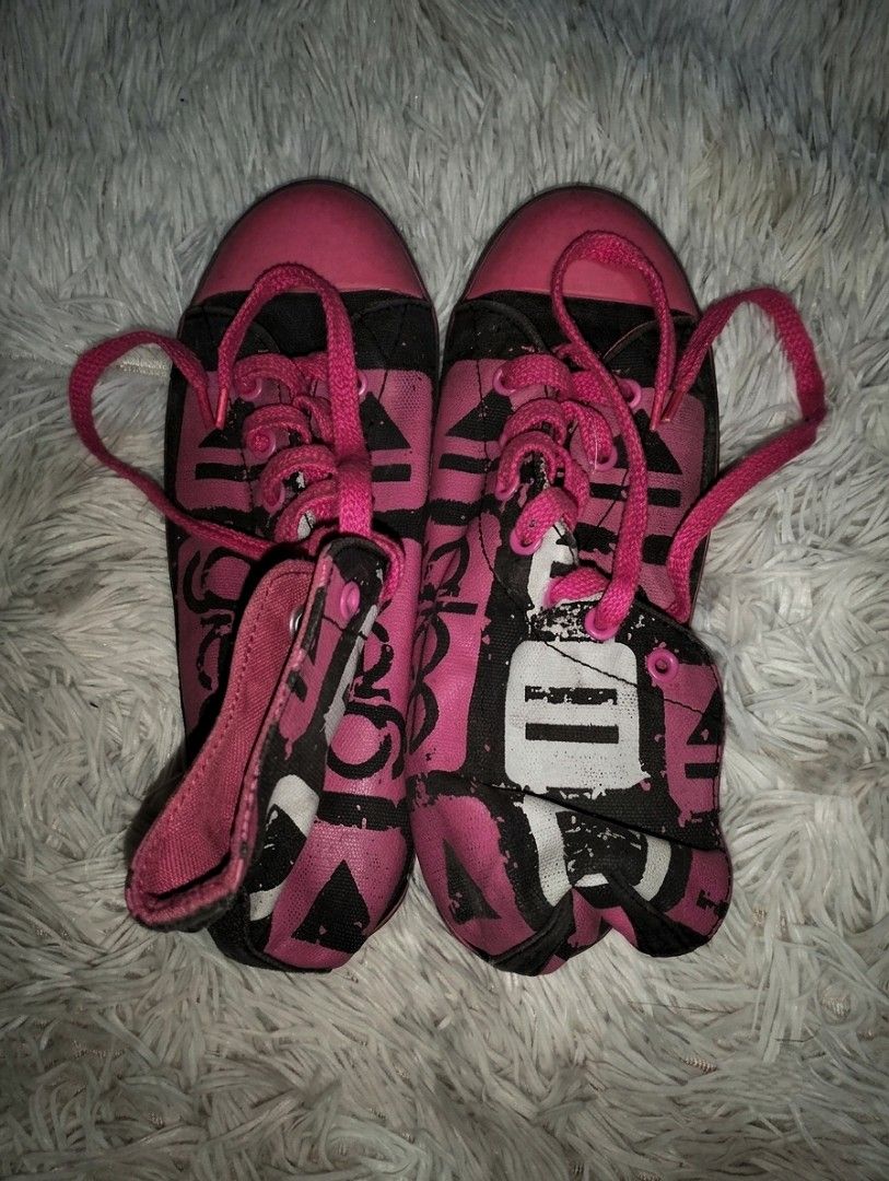 Pink and Black Graphic Canvas Sneakers (Category: Sneakers) located in Manila. Submitted by littlenicsfinds (Listing ID 1467079127, Image 1). Description: - Bold pink and black canvas sneakers with all-over graphic patterns - Bright pink laces and matching rubber toe caps - Playful, edgy design great for casual streetwear - Comfortable lace-up closure - Clean soles and well-kept fabric condition.