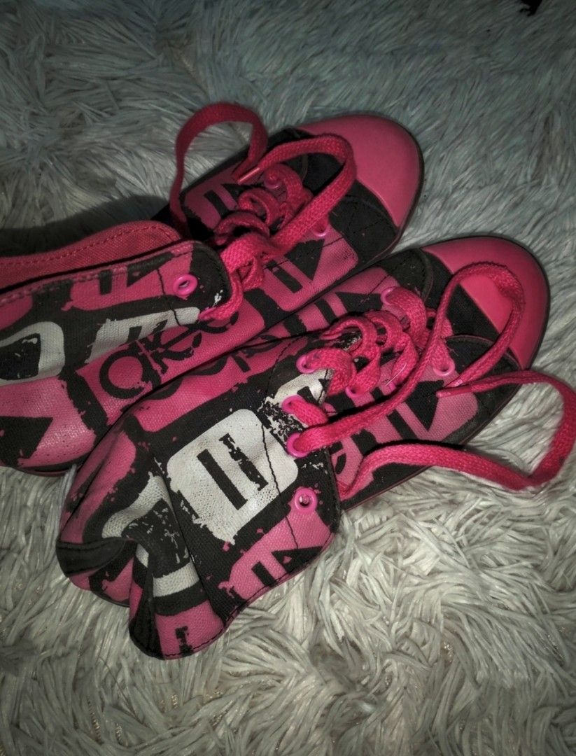 Pink and Black Graphic Canvas Sneakers (Category: Sneakers) located in Manila. Submitted by littlenicsfinds (Listing ID 1467079127, Image 2). Description: - Bold pink and black canvas sneakers with all-over graphic patterns - Bright pink laces and matching rubber toe caps - Playful, edgy design great for casual streetwear - Comfortable lace-up closure - Clean soles and well-kept fabric condition.