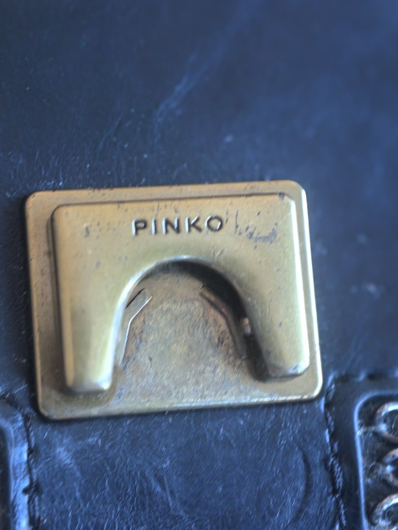 Pinko Black Studded Love Bag with Chain Strap (Category: Luxury Bags & Wallets) located in Cagayan de Oro. Submitted by tommygurl1218 (Listing ID 1467036449, Image 2). Description: - Brand: Pinko - Style: Edgy rock-inspired crossbody bag - Material: Premium black leather with metal studs and hardware - Closure: Iconic Love Birds buckle clasp - Strap: Combined chain and leather shoulder strap - Details: Debossed logo on the back, branded interior 