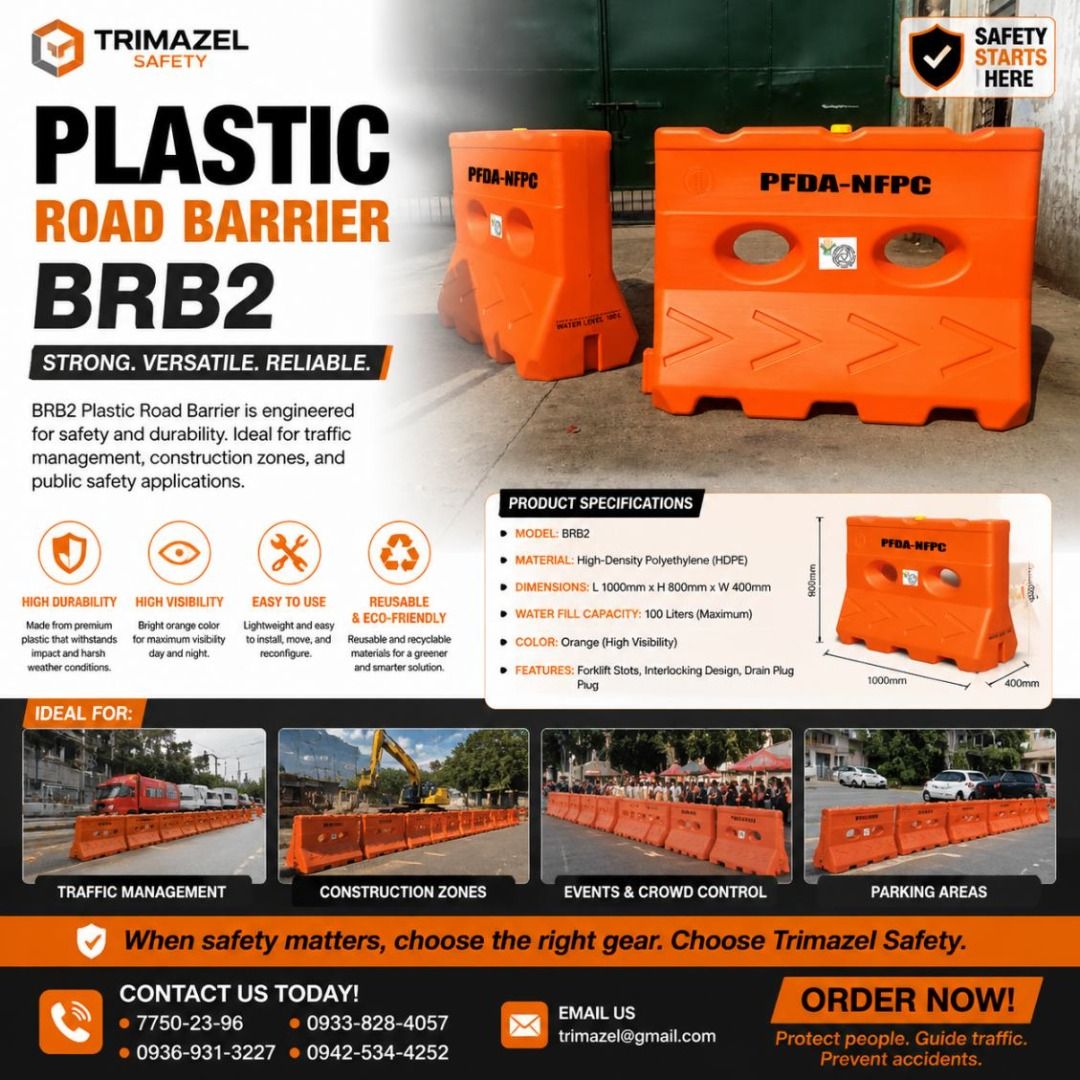 PLASTIC ROAD BARRIER BRB2 (Category: Looking For) located in Pasay City. Submitted by logan20lee (Listing ID 1467009817, Image 1). Description: 🚧 ROAD BARRIER BRB2 — SMART TRAFFIC CONTROL & WORKSITE SAFETY! Improve traffic management and worksite safety with our Road Barrier BRB2. Ideal for construction sites, road works, parking areas, commercial establishments, and restricted zones. ✅ Durable & practical design ✅ Helps control traffic and rest