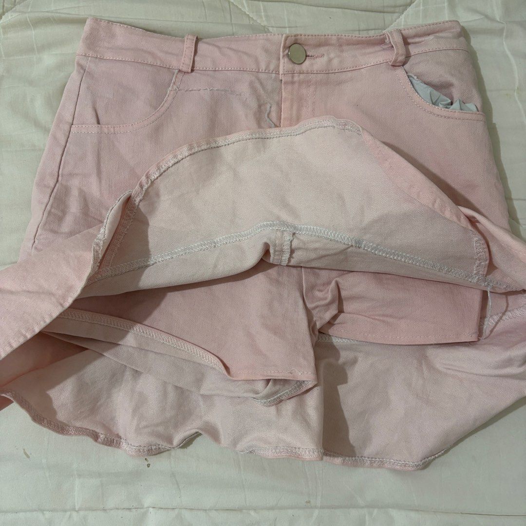 Pleated Denim Skort - Pink (Category: Skirts) located in Dasmarinas. Submitted by twiceasnewph (Listing ID 1467121846, Image 2). Description: Preloved size waist 28-29 inches length 14 inches Rfs: decluttering.