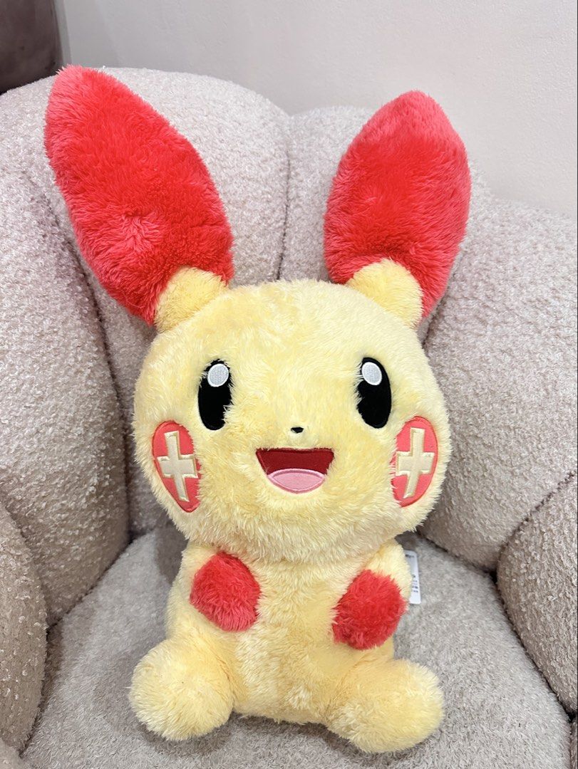 Pokemon Plusle Plushie (Category: Plushies & Soft Toys) located in Daet. Submitted by shopwithabigail.ph (Listing ID 1466986473, Image 1). Description: Cute & Super Fluffy Pokémon Plusle Big Plush Toy • Condition: Brand New • Features: Super soft, shaggy "Mofugutto" (fluffy) textured fabric with vibrant red accents and stitched plus-sign (+) cheeks. Very huggable size! • Perfect for: Pokémon collectors, Gen 3 fans, or anyone who loves cute room d