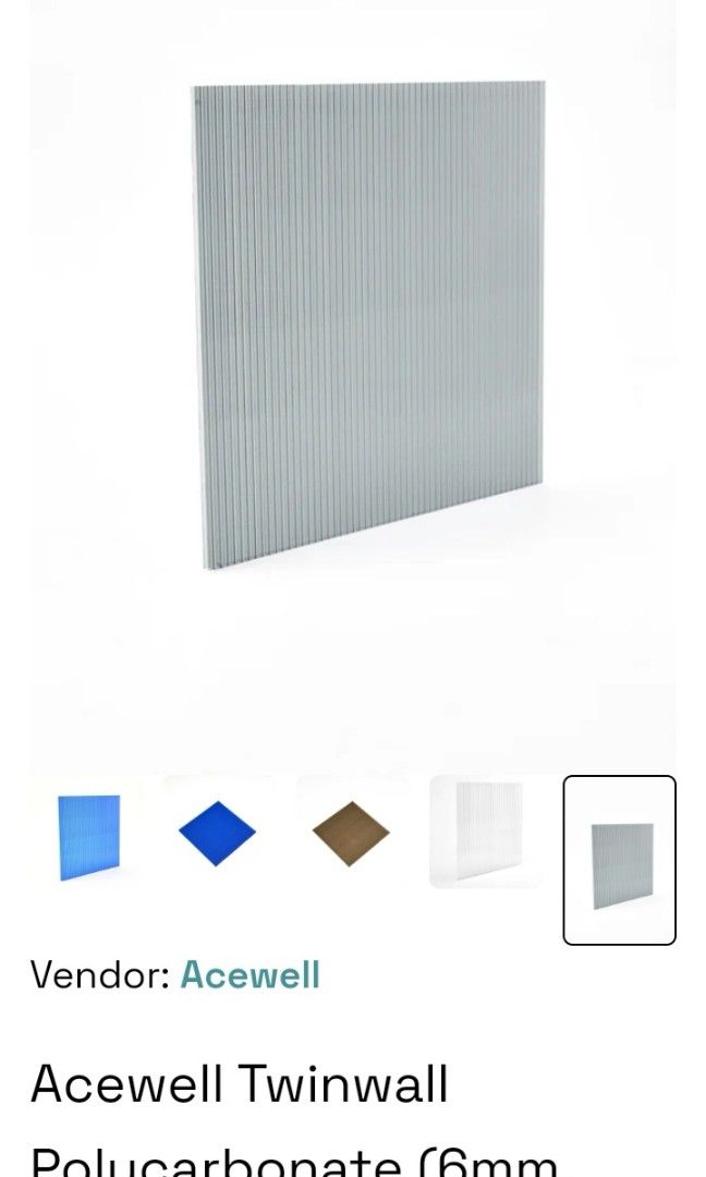 Polylite Policarbonate Twin Wall Sheet (Category: Construction & Building Materials) located in Quezon City. Submitted by McGyver23 (Listing ID 1467070927, Image 2). Description: Read, Read, Read! *Polycarbonate Twinwall Sheet *Polylite Brand * Gray (Transparent) hard to find color, sold out most of the time *4x8ft / 6mm *10pcs available, used as office wall partition only . Like new, never been exposed to sunlight guaranteed *Perfect to reuse as