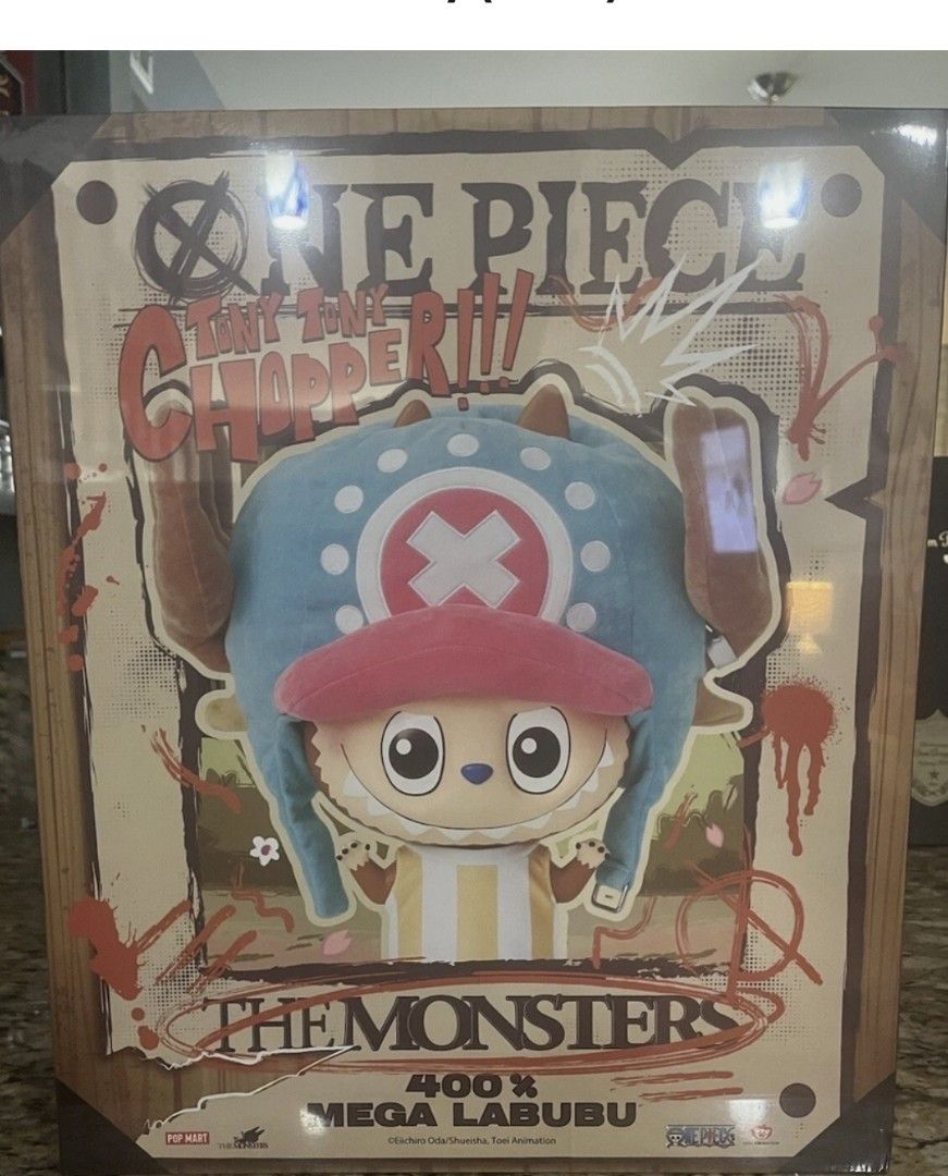 POP MART MEGA LABUBU 400% TONY TONY CHOPPER (Category: Designer & Blind Box Toys) located in Quezon City. Submitted by sashasarisarishoppe (Listing ID 1467066086, Image 2). Description: - Brand: Pop Mart x One Piece - Character: Tony Tony Chopper x Labubu - Size: 400% - Condition: Brand new, factory sealed in original plastic wrap - Ideal for serious collectors and fans.