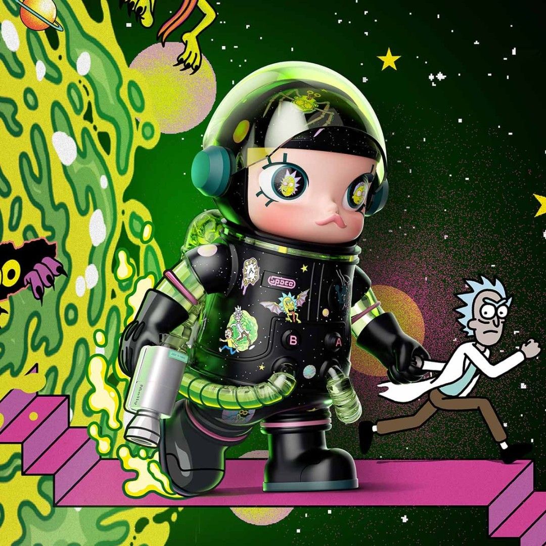 POP MART Mega Space Molly Rick and Morty 400% (Category: Designer & Blind Box Toys) located in Quezon City. Submitted by sashasarisarishoppe (Listing ID 1467069260, Image 1). Description: - Authentic Pop Mart Mega Space Molly x Rick and Morty collaboration - Size: 400% (Great display piece) - Design: Sleek black space suit with iconic character graphics - Special Features: Glowing green details and helmet visor - Packaging: Original box included 
