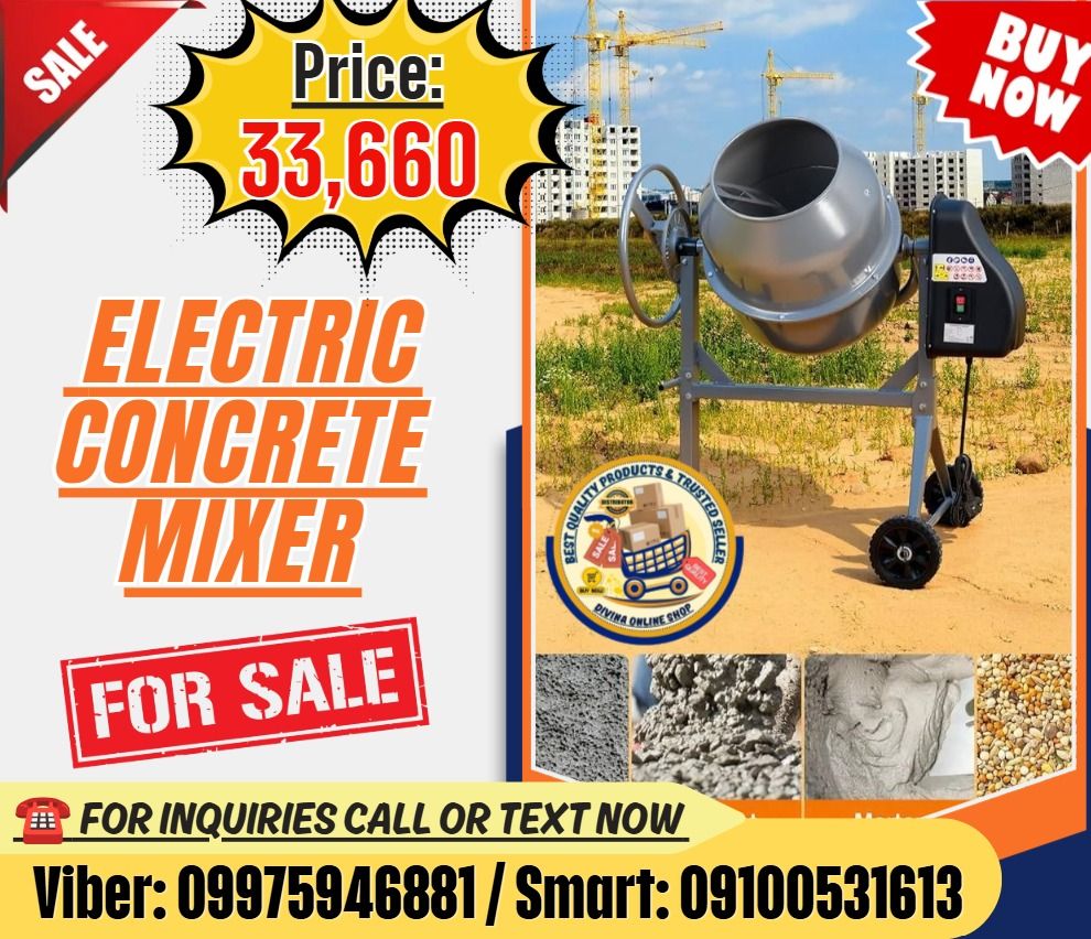 Portable Electric Cement Mixer Machine (Category: Everything Else Others) located in Taguig. Submitted by richjoshuagold (Listing ID 1467001547, Image 1). Description: 📍HURRRYYYY!!! BUY NOW!!! & GET LESS DISCOUNT 📍WE'RE ON SALE ❗️ 🌏 We Can Deliver Nationwide 👉 AP Cargo, LBC & Lalamove- door to door (🛳️ Sea /✈️ Air Freight) ✅ 💯 Guaranteed Seller ✅ Good Quality Products ✅ 💯 Legit Distributor ✅ Complete Permits ✅ 1 Year Warranty Price: 33,660