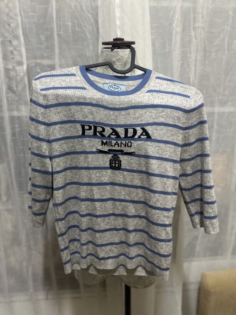 Prada knit top (Category: Blouses) located in Quezon City. Submitted by slluxury_ph (Listing ID 1467035576, Image 1). Description: Prada knit top Size 40 Best fit Small to up to semi large frame Semi stretch fabric.