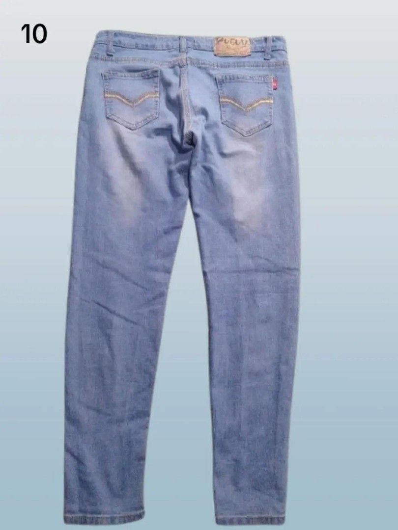 pre-loved straight-leg jeans (Category: Jeans) located in Rizal. Submitted by thecycreatives (Listing ID 1466994503, Image 2). Description: - 90 - brand/patch: august jeans - never used - no issues - waist: 30 inches (flat measurement: 15 inches) - length: 90 cm details: light blue straight leg denim jeans with faded thighs and stitched back pockets (soft, lightweight cotton denim fabric).