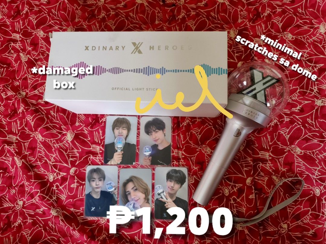 PRELOVED XDINARY HEROES LIGHTSTICK (Category: K-Wave Merchandise) located in Indang. Submitted by gwinbewi (Listing ID 1467089110, Image 1). Description: ‎Xdinary Heroes Lightstick + Soundwave POB ‎- used once (BTB Manila) ‎- with minimal scratches kasi nakadisplay yan sya by itself dati, w/o protective case or wtv 🙏 ‎- still working just fine ‎- will send condition pics and vids if requested.