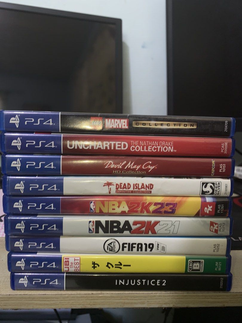 PS4 Games Bundle or By piece (Category: PlayStation) located in Santa Maria. Submitted by bustinjieber.9804 (Listing ID 1466983855, Image 2). Description: PS4 games all in good condition, pwedeng i-test ₱4000 as a bundle, negotiable for sure buyers Per piece: Lego Marvel Collection - 600 Uncharted Collection - 600 Devil May Cry Collection - 600 Dead Island Collection - 500 NBA 2K23 - 500 NBA 2K21 - 350 FIFA 19 - 350 Injustice 2 - 500 Crew - 200 P