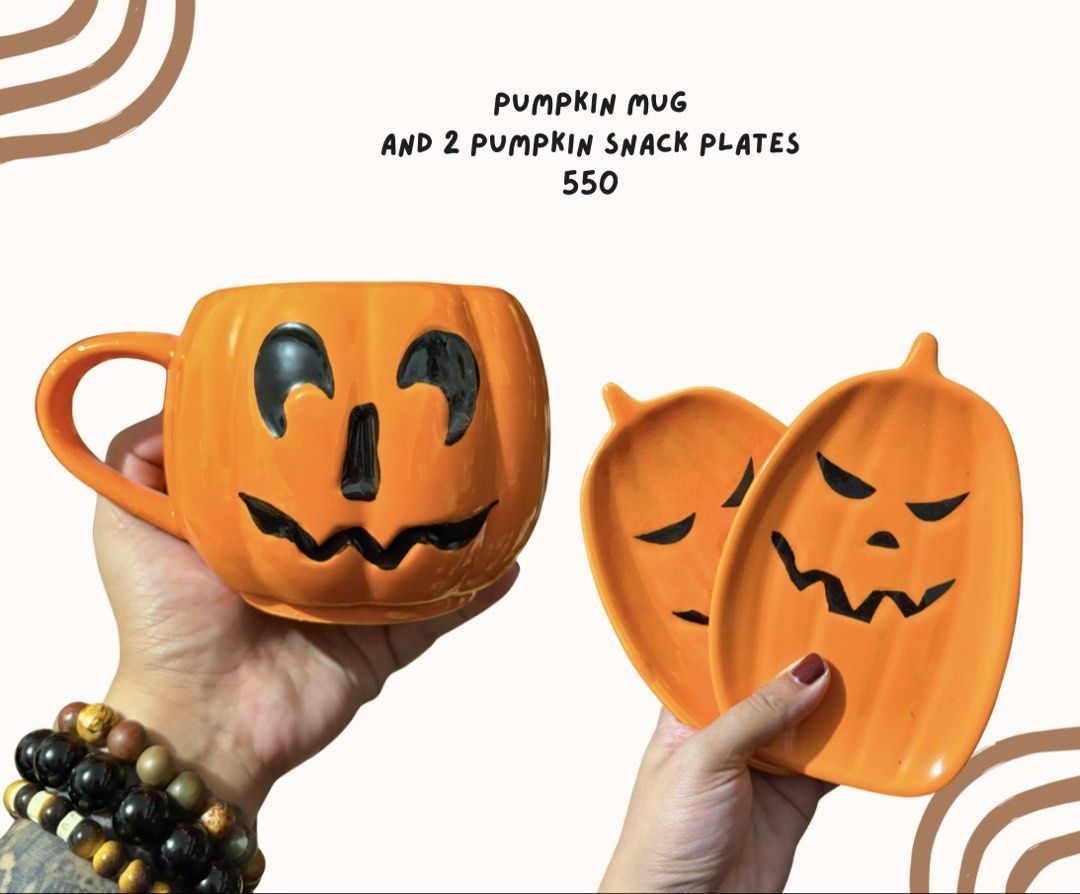 Pumpkin Mug and 2 Pumpkin snack plates (Category: Coffee & Tea Tableware) located in Pasig City. Submitted by homeyvibesph (Listing ID 1467159372, Image 1). Description: .