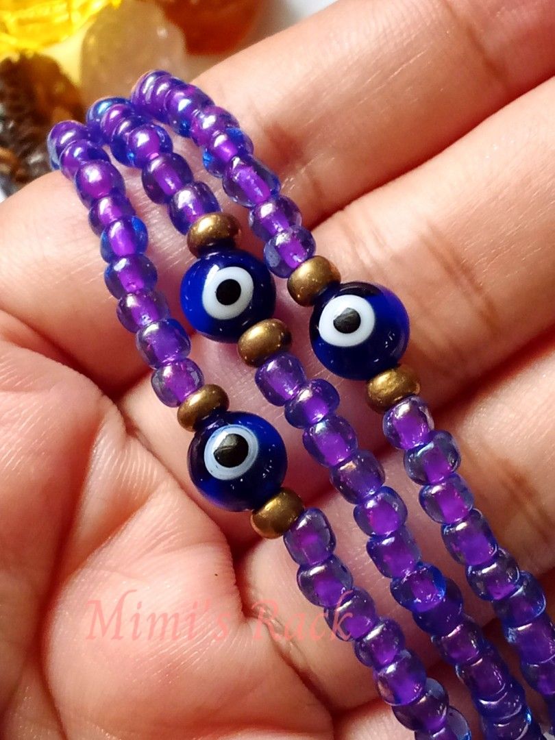 Purple & Blue Evil Eye Seed Bead Bracelet (Category: Bracelets) located in Taguig. Submitted by mimisrack (Listing ID 1466992001, Image 1). Description: 💜A pretty little bracelet featuring vibrant purple seed beads, accented with classic blue evil eye charms and gold-tone beads. ✨ The lovely color combination gives it a playful yet meaningful look, perfect for everyday wear or stacking with your favorite bracelets. 🧿 Evil Eye Symbolism - Protec
