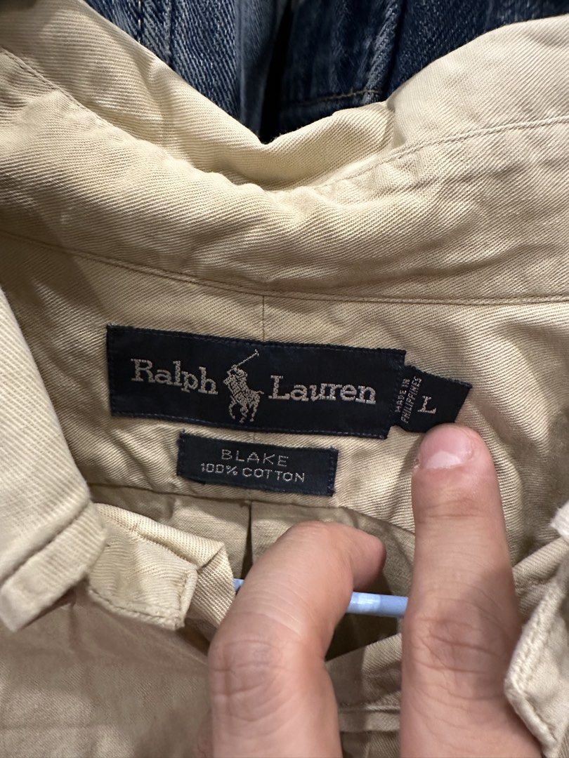 Ralph Lauren Blake Long Sleeve Button Down Shirt Beige (Category: Formal Shirts) located in Makati City. Submitted by hehehekdeg (Listing ID 1467030179, Image 2). Description: - Brand: Ralph Lauren (Blake Line) - Color: Neutral beige - Size: Large - Material: 100% breathable cotton - Features: Classic collar, front button closure, and signature embroidered polo player logo on the chest - Condition: Excellent - Style Tip: Versatile neutral tone th