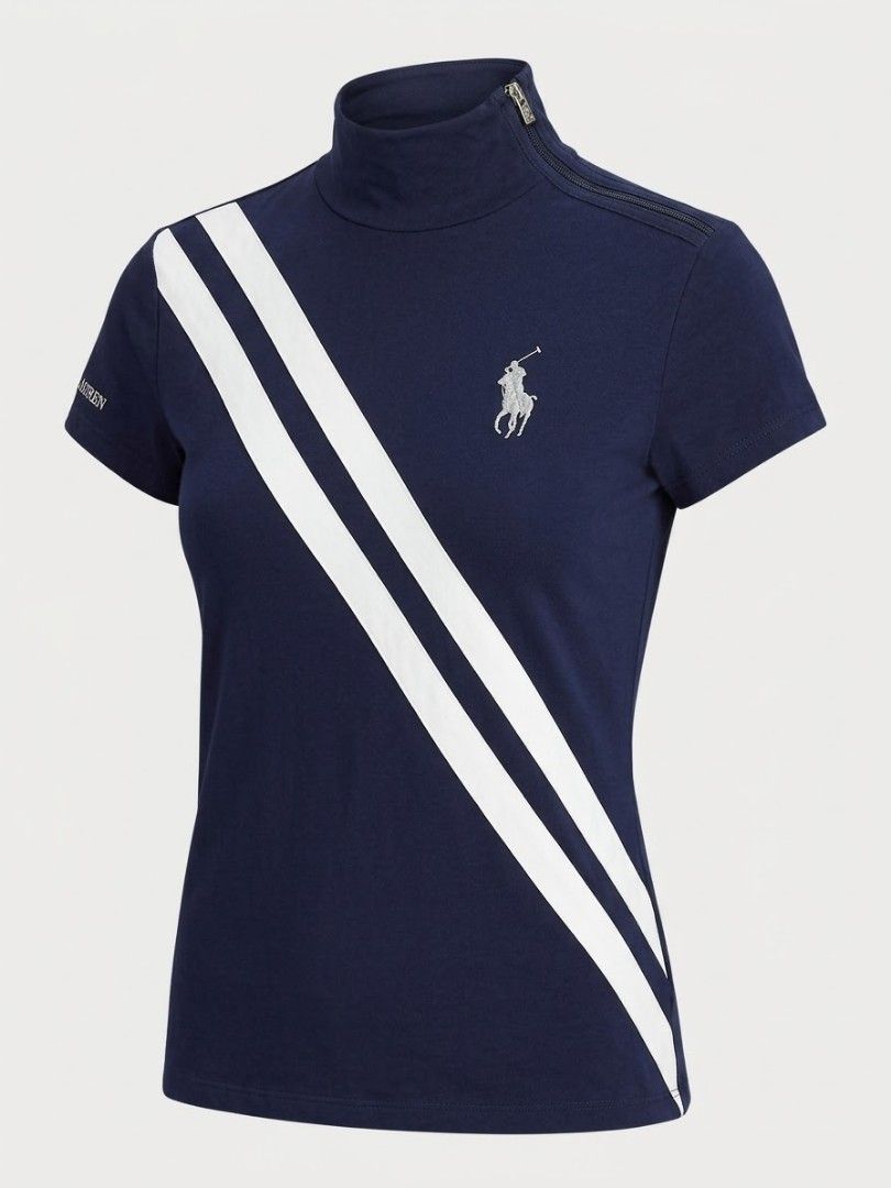 Ralph Lauren Golf Tailored Mock Neck Athletic Top (Authentic) (Category: Blouses) located in Bislig. Submitted by rndm_stff1 (Listing ID 1466995300, Image 1). Description: Ralph Lauren Golf Tailored Mock Neck Athletic Top (Authentic) 🏷️500 pesos only. Measurements (Laid Flat) - Pit to Pit:16 - Length:22 Details: - Brand: Ralph Lauren Golf - Style: Mock Neck Shoulder-Zip Athletic Tee - Color: Navy Blue / White - Material: 90% Pima Cotton / 10% El