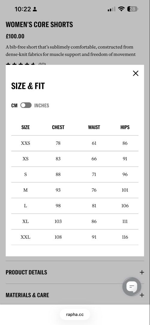 Rapha Women's Core Shorts Raspberry White (Category: Shorts) located in Taytay. Submitted by dezaaaa (Listing ID 1466983869, Image 2). Description: - Brand: Rapha Women's Core Shorts - Color: Raspberry and white - Style: Bib-free cycling shorts with a comfortable fit - Features: Dense-knit fabric for muscle support and freedom of movement - Retail Price: £100.00 - Sizing: Refer to the size chart in the photos for exact waist and hip measurements.