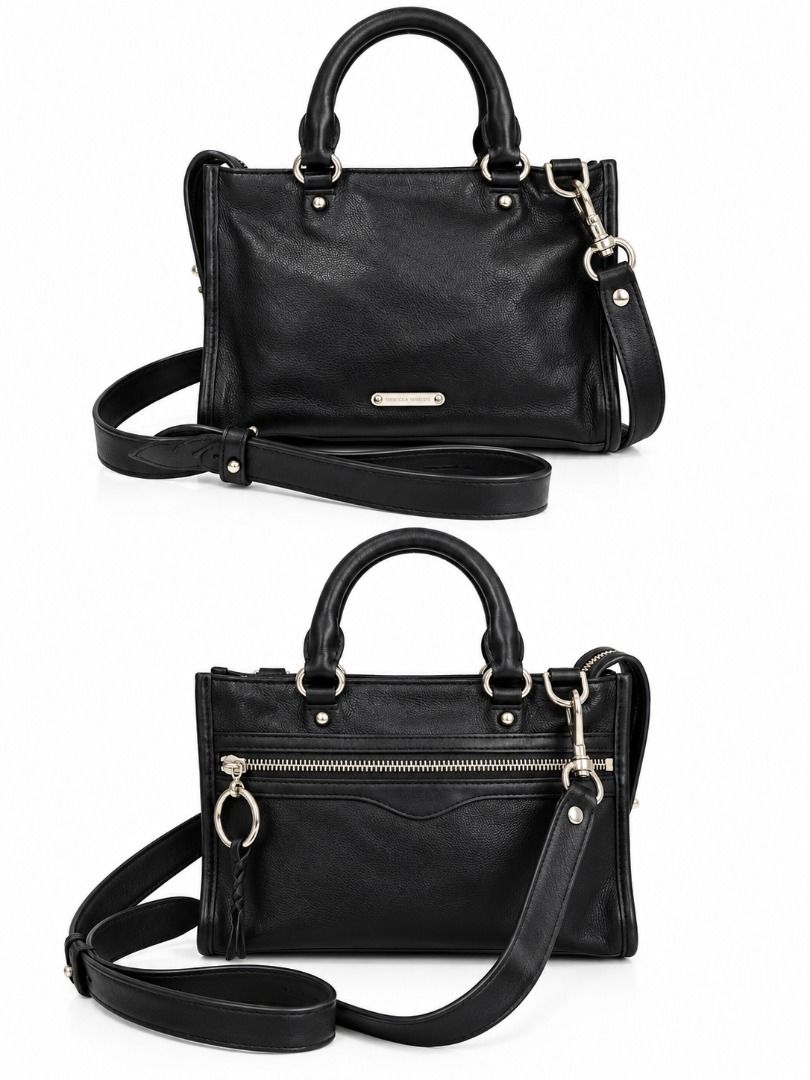 Rebecca Minkoff Small Two-way Bag (Category: Cross-body Bags) located in Basud. Submitted by ClaireLavin (Listing ID 1467067683, Image 1). Description: ✨ Product Details: Color: Classic Black Style: Structured handbag / shoulder bag / crossbody bag Material: Genuine Leather Handles: Rounded double top handles Strap: Detachable, adjustable long shoulder strap Closure: Top zipper closure Pockets: Back zipper pocket for extra storage Hardware: Silve