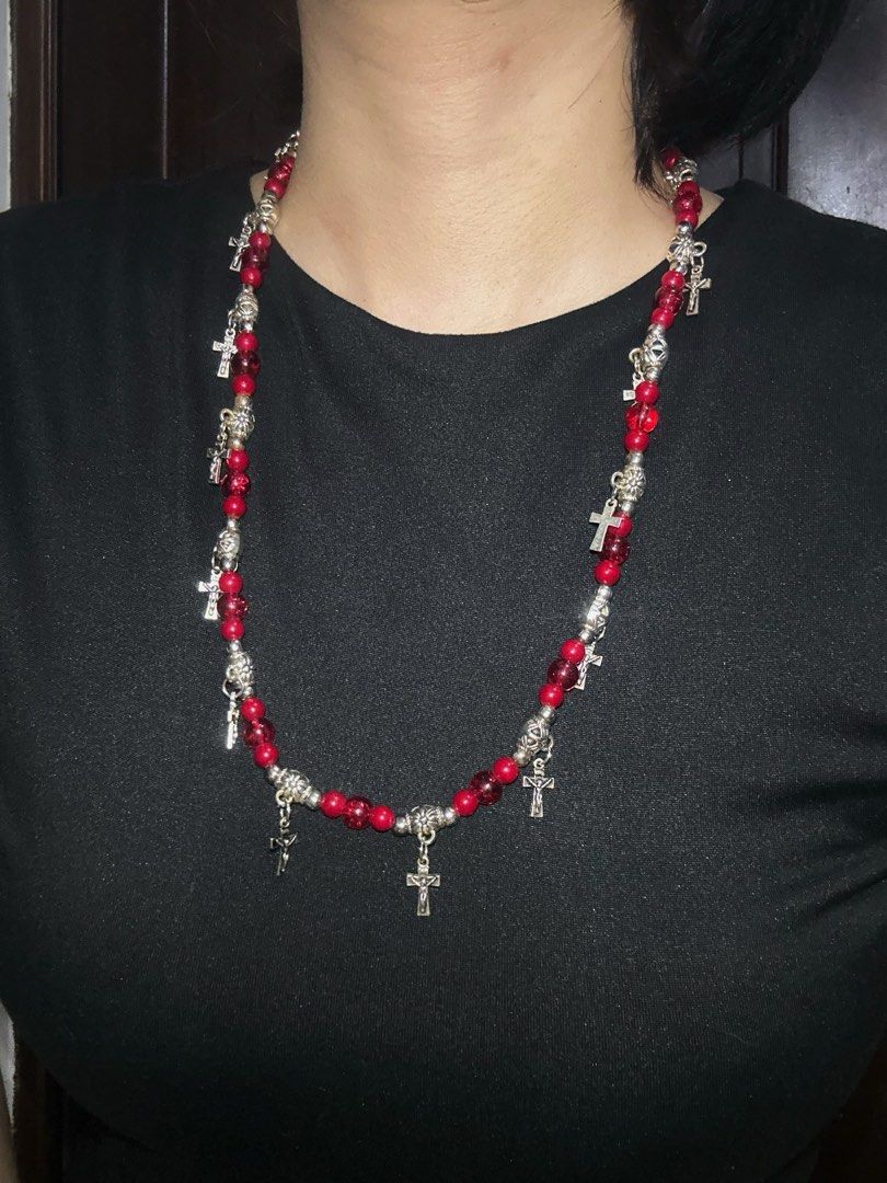 red cross bead necklace (Category: Necklaces) located in Manila. Submitted by sophialeigh (Listing ID 1467163493, Image 1). Description: - handmade - length can be adjusted 🏷️ alt goth punk grunge y2k vkei accessories jewelry .