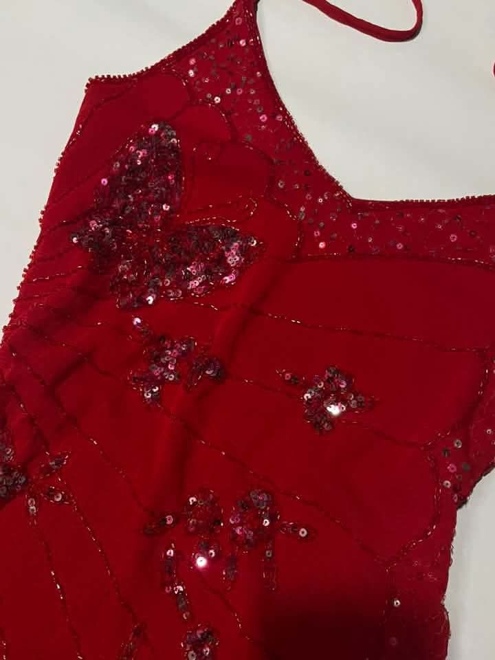(SOLD) Red Sequin Halter Top Butterfly Embellishment (Category: Sleeveless) located in Quezon City. Submitted by fairy_luna (Listing ID 1467123141, Image 2). Description: - 10/10 condition - w minor flaw - no tag - small-medium Mine: 1,200 ❌ Steal: +30 (1,700 cb) Lock: 3,200 (automatic yours & shipped) - luzon area onli eob: oct 13, 10pm PhT!.