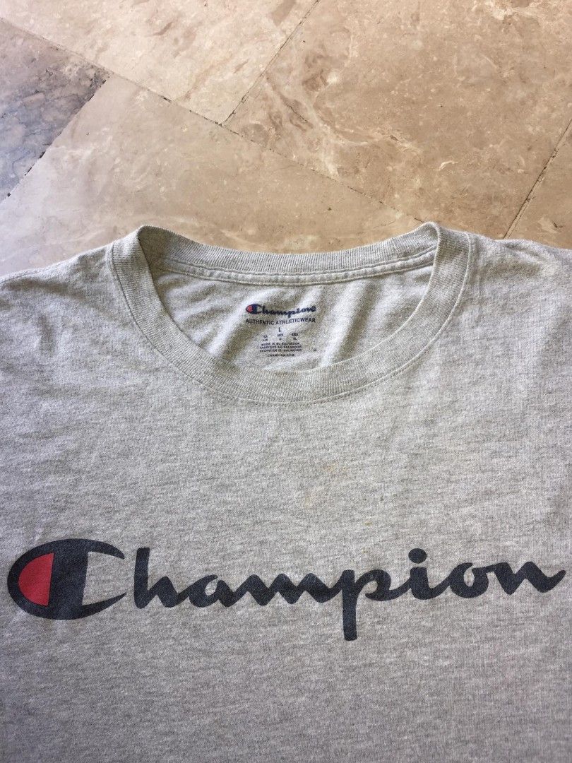 Retro Champion Grey Tshirt Large (Category: Tshirts & Polo Shirts ) located in Naga. Submitted by bonethugz1822 (Listing ID 1467048910, Image 2). Description: Good condition No issues need wash only Colorate 9/10 350+sf.